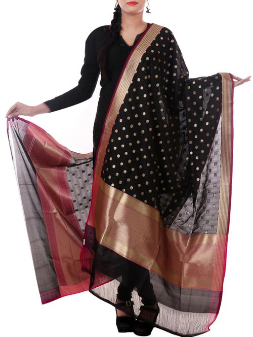 banarasi handloom solid zari palla border dupatta from zain textiles - 9973120 - Very Small Image - 1