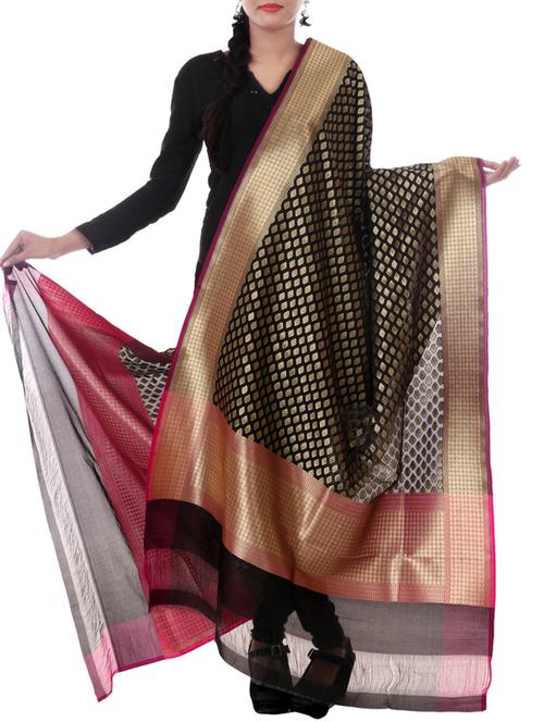 banarasi handloom solid zari palla border dupatta from zain textiles - 9973122 - Very Small Image - 1