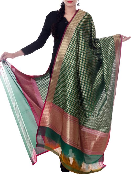banarasi handloom solid zari palla border dupatta from zain textiles - 9973123 - Very Small Image - 1