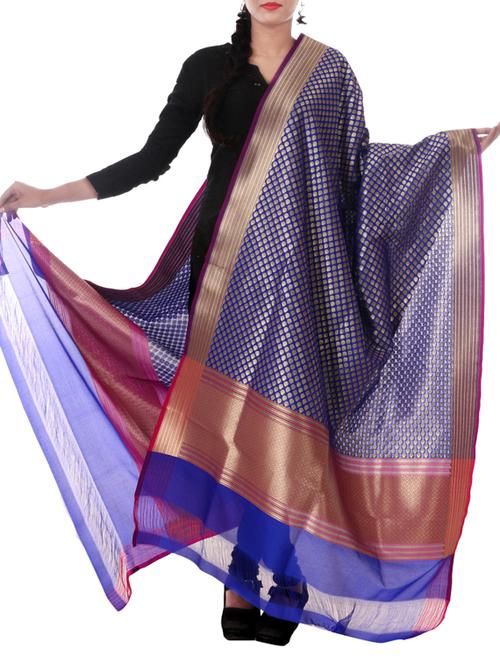 banarasi handloom solid zari palla border dupatta from zain textiles - 9973126 - Very Small Image - 1