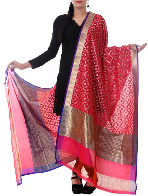 banarasi handloom solid zari palla border dupatta from zain textiles - 9973136 - Very Small Image - 1