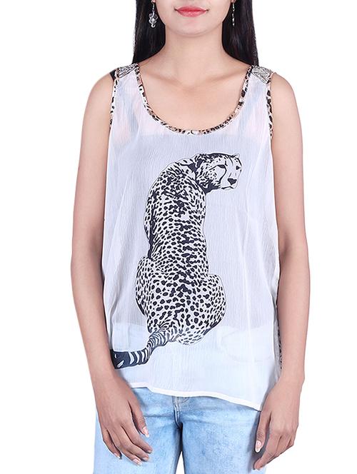 white printed chiffon top - 9973765 - Very Small Image - 1