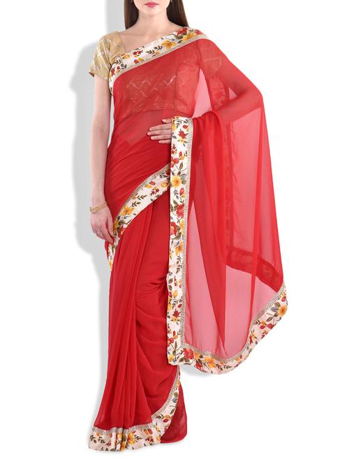 red georgette saree - 9977552 - Very Small Image - 1