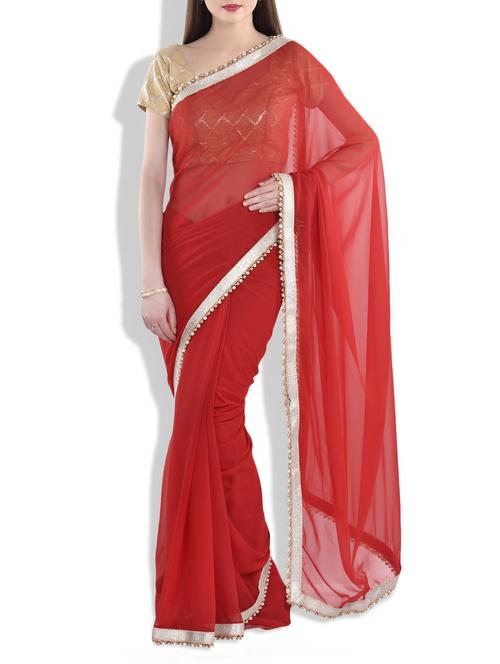 red georgette saree - 9977614 - Very Small Image - 1
