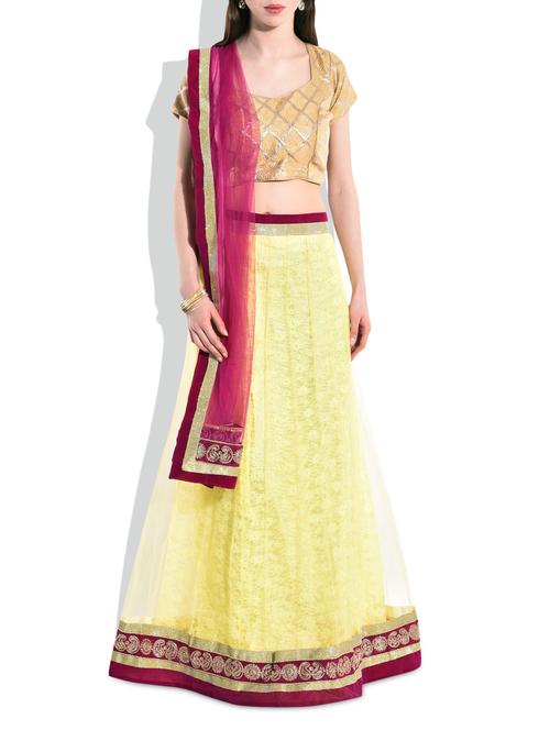 yellow,purple velvet lehenga - 9977677 - Very Small Image - 1