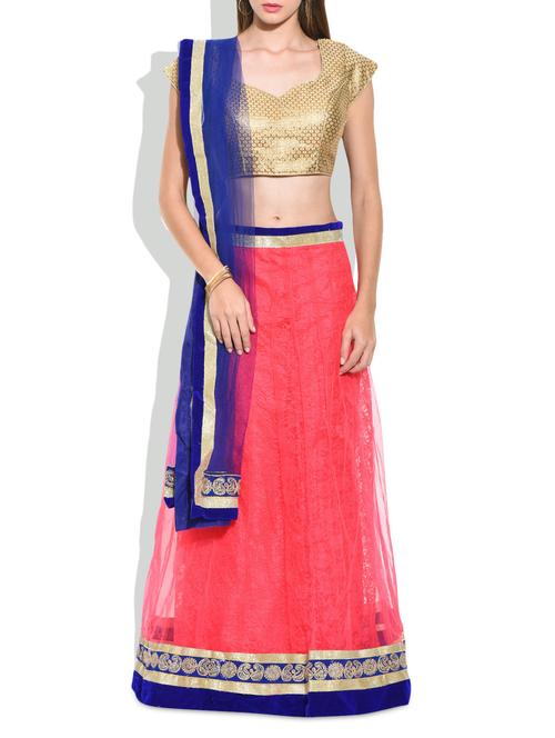 fuschia,blue net lehenga - 9977679 - Very Small Image - 1