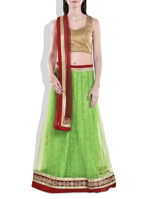 green, red poly net lehenga - 9977681 - Very Small Image - 1