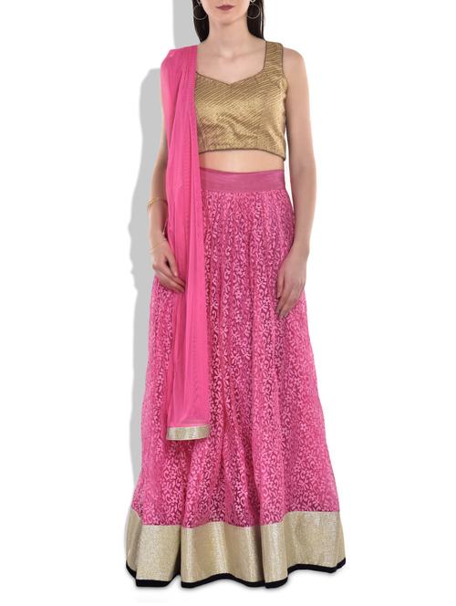 black, pink net lehenga - 9977709 - Very Small Image - 1