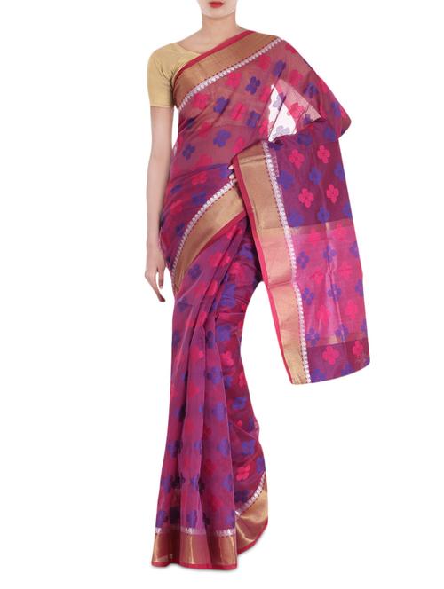 magenta supernet saree - 9977748 - Very Small Image - 1