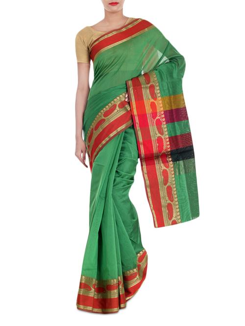 green chanderi saree - 9977753 - Very Small Image - 1
