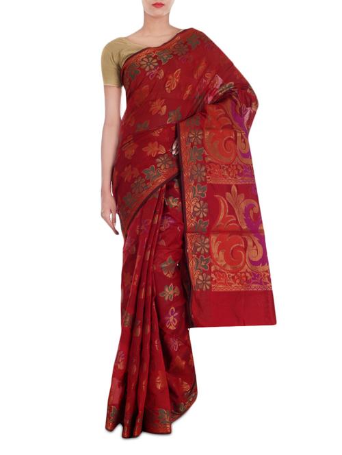red faux cotton saree - 9977757 - Very Small Image - 1