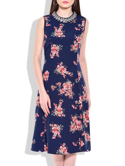 navy blue floral print dress - 9979058 - Very Small Image - 1