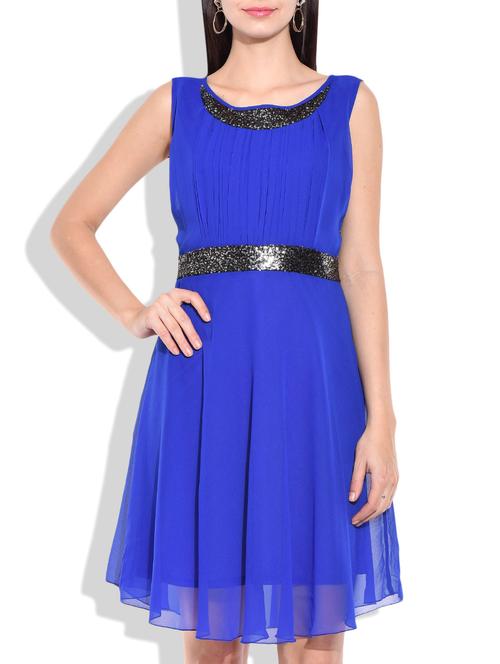 blue georgette fit & flare dress - 9979066 - Very Small Image - 1