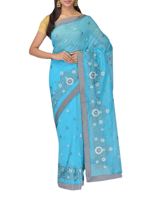 blue supernet patch work saree - 9979245 - Very Small Image - 1