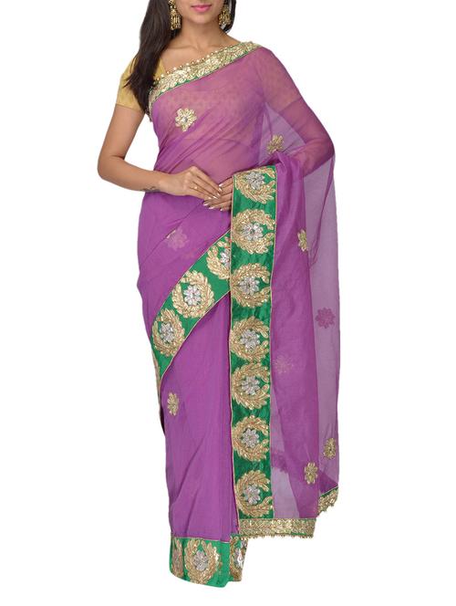 purple supernet patch work saree - 9979267 - Very Small Image - 1