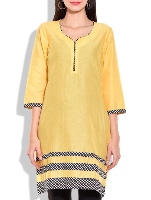 yellow cotton straight kurta - 9983186 - Very Small Image - 1