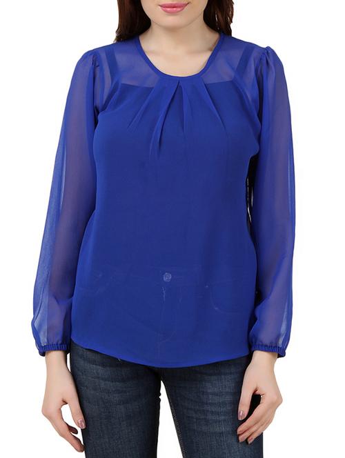 solid blue poly georgette top - 9983337 - Very Small Image - 1