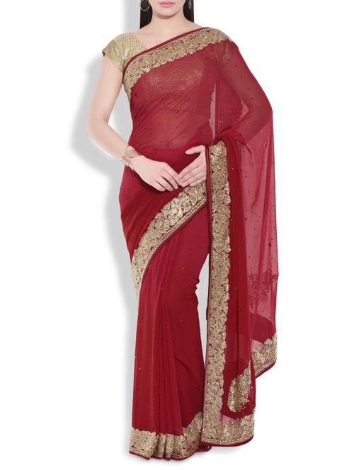 red pure georgette embellished saree - 9983638 - Very Small Image - 1