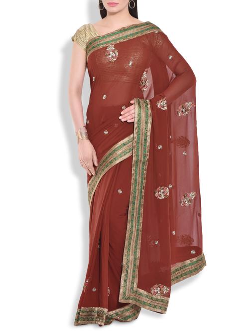 red georgette embroidered sari - 9983688 - Very Small Image - 1