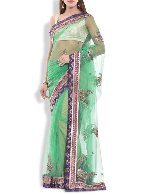 sea green embroidered and embellished net saree - 9983695 - Very Small Image - 1
