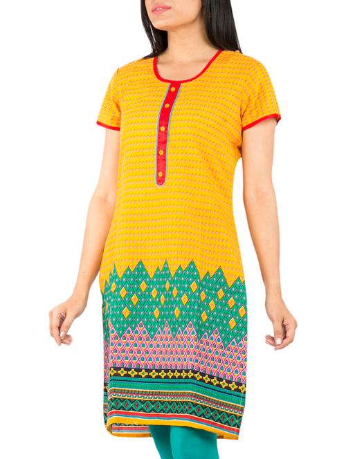 yellow cotton straight kurta - 9984681 - Very Small Image - 1