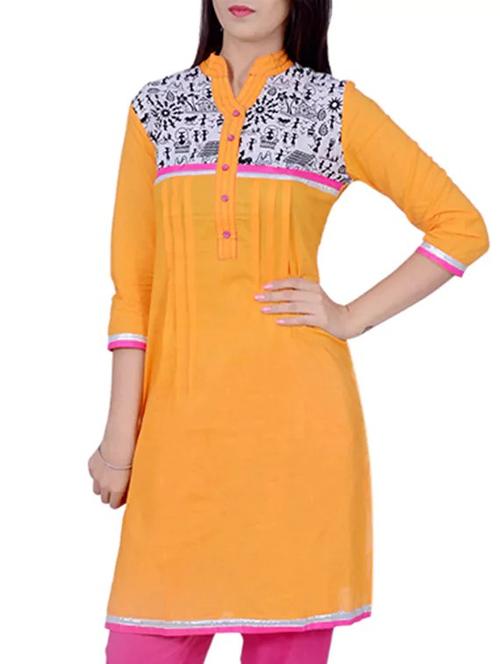 yellow cotton straight kurta - 9984688 - Very Small Image - 1