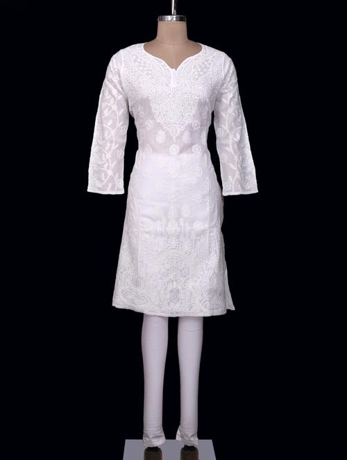 Sublime White Cotton Chikankari Kurta - 998923 - Very Small Image - 1