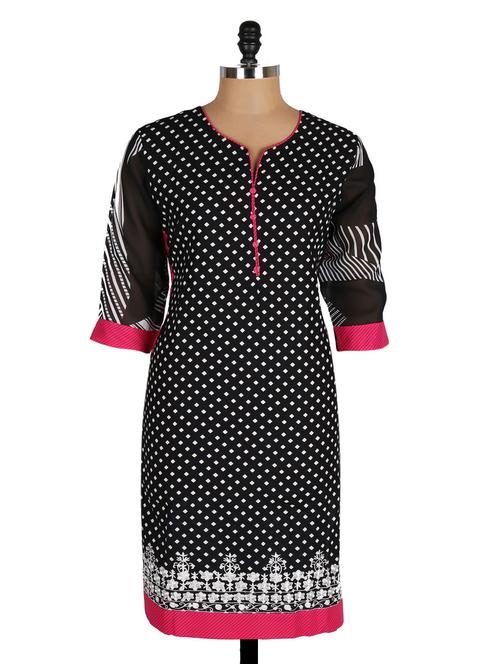 monochrome printed cotton kurta - 999065 - Very Small Image - 1