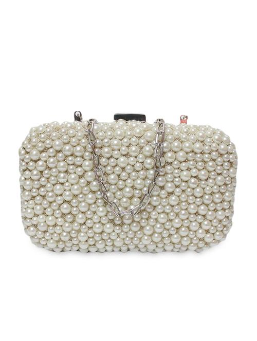silver pearl embellished leatherette clutch - 9994555 - Very Small Image - 1