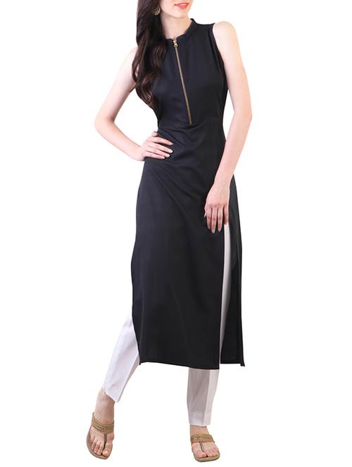 blue crepe plain kurta - 10000127 - Very Small Image - 1
