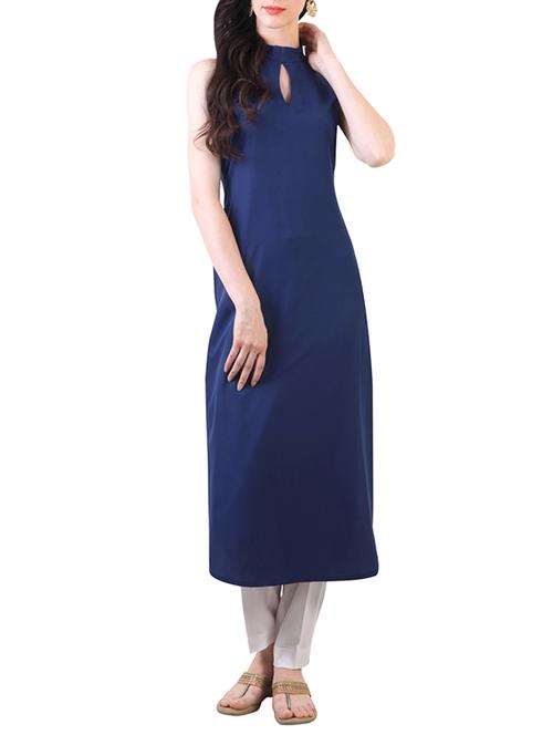 Blue Crepe Plain Kurta - 10000128 - Very Small Image - 1