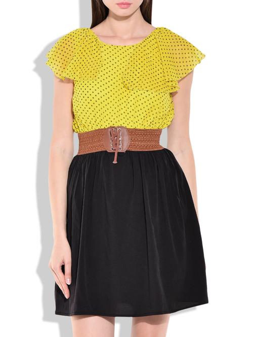 yellow, black polygeorgette, dress - 10003036 - Very Small Image - 1