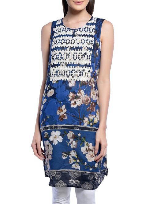 blue printed cotton kurta - 10004380 - Very Small Image - 1