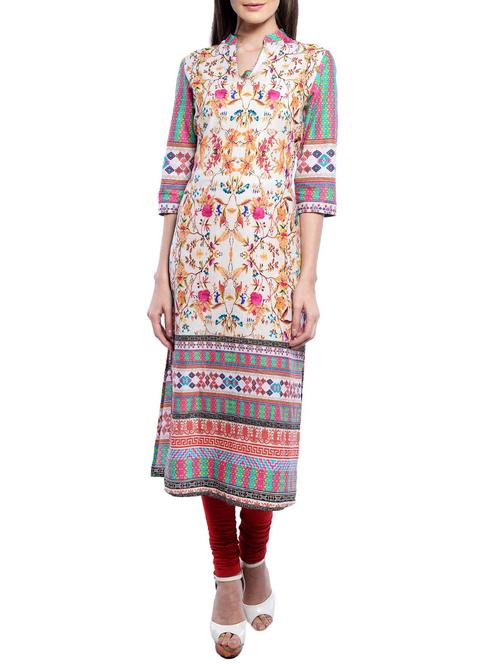 pink printed cotton kurta - 10004398 - Very Small Image - 1