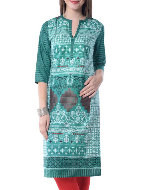 green cotton straight kurta - 10004453 - Very Small Image - 1