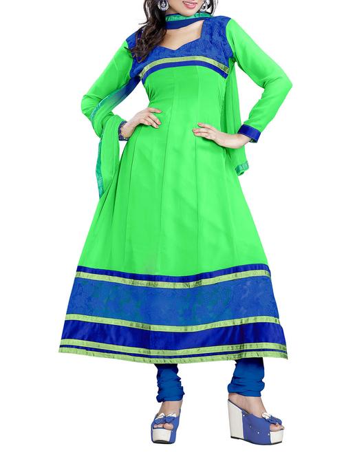 green georgette anarkali suits dress material - 10004519 - Very Small Image - 1