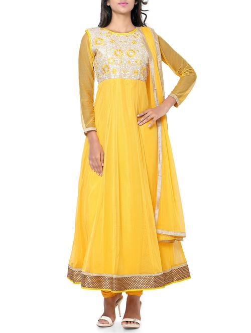 yellow net unstitched suit - 10004833 - Very Small Image - 1