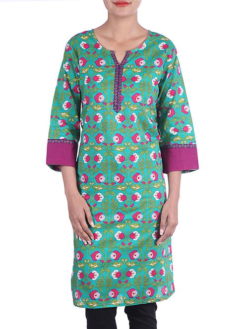 green cotton kurta - 10005488 - Very Small Image - 1