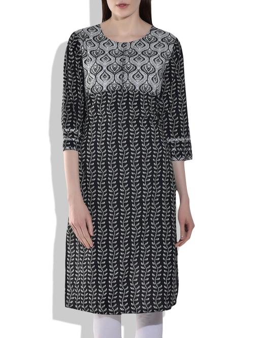 black,white cotton kurta - 10008843 - Very Small Image - 1