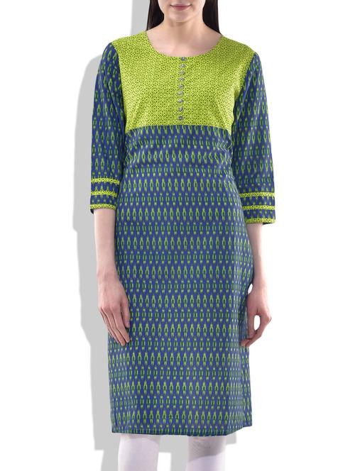 blue,green cotton kurta - 10008844 - Very Small Image - 1