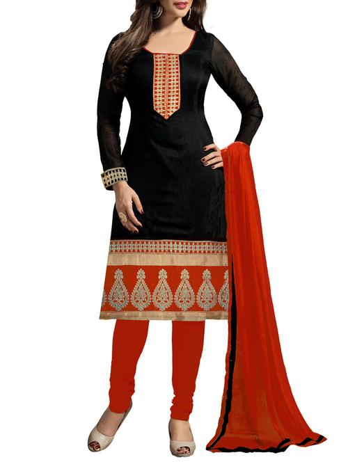 black chanderi silk unstitched suit set - 10010059 - Very Small Image - 1