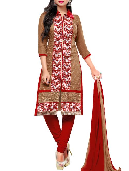 beige chanderi silk unstitched suit set - 10010100 - Very Small Image - 1