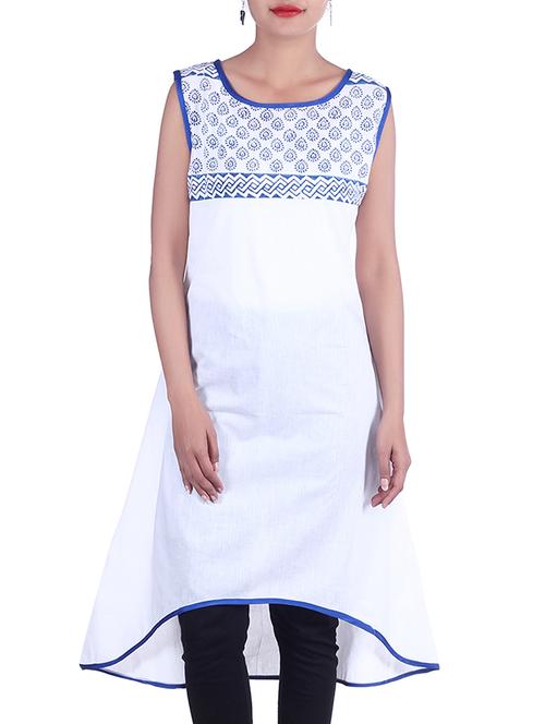 white, blue cotton kurta - 10010296 - Very Small Image - 1