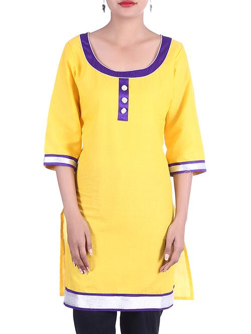 yellow cotton kurti - 10010297 - Very Small Image - 1