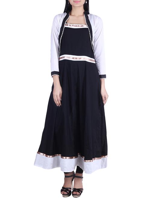 black,white cotton kurta - 10010358 - Very Small Image - 1