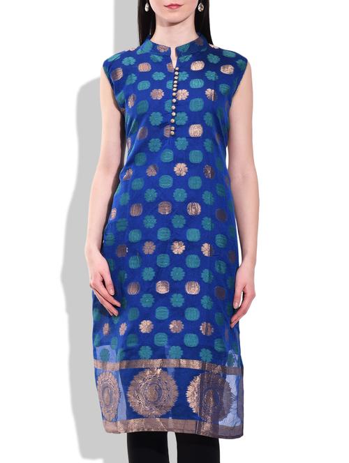 blue chanderi kurta - 10011529 - Very Small Image - 1
