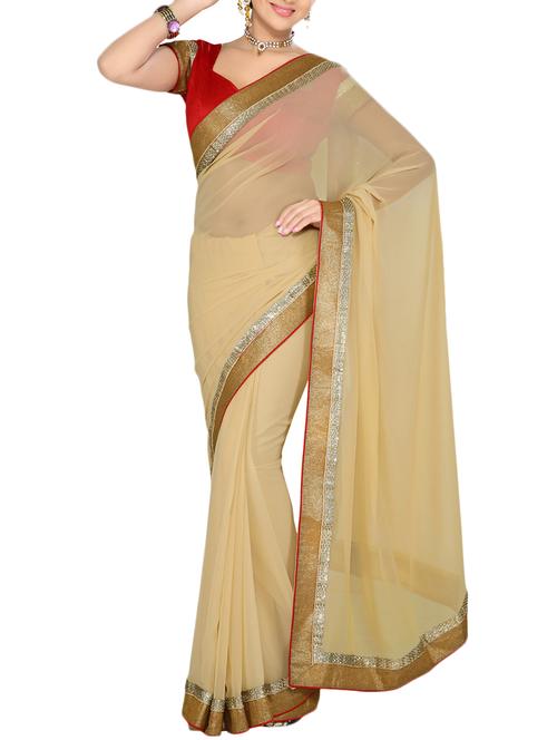 beige faux georgette saree - 10011686 - Very Small Image - 1
