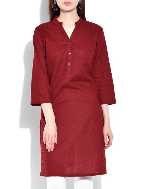 maroon cotton regular kurta - 10011803 - Very Small Image - 1