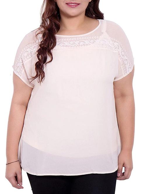 beige colored georgette embroidered top - 10012059 - Very Small Image - 1