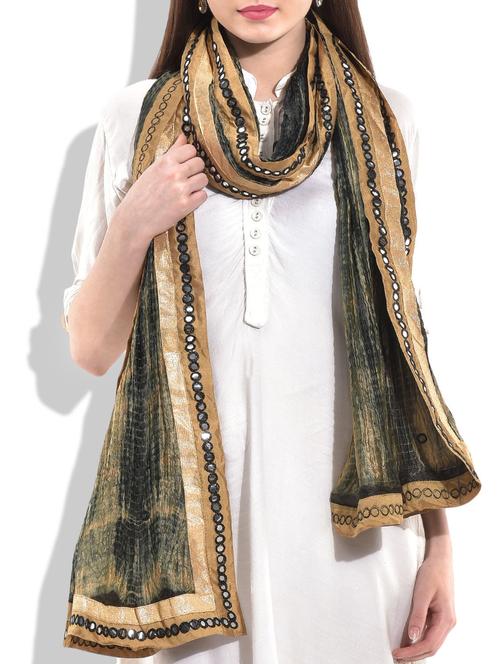 black, beige silk dupatta - 10015047 - Very Small Image - 1